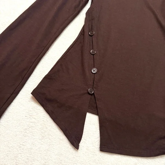Reformation sz S Nicola Knit Top Brown Long Sleeves Stretch side buttons - Picture 5 of 7